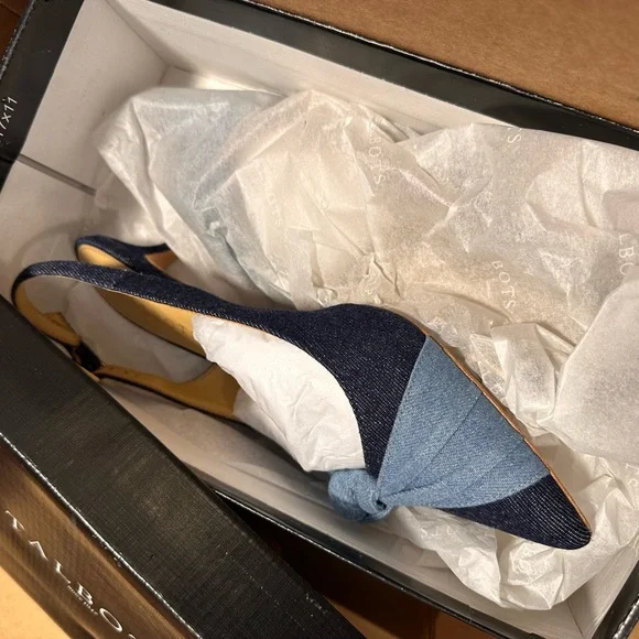 Talbots SYLVIE SIDE KNOT SLINGBACKS DENIM Blue Kitten Heel sz 8.5 - Picture 5 of 7
